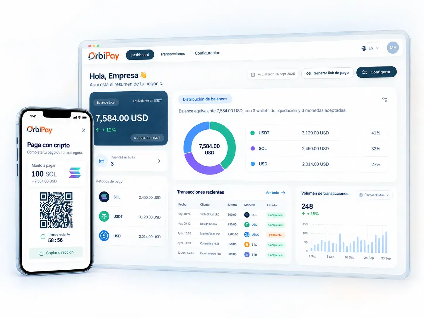 OrbiPay business panel connected to the Orbichain ecosystem