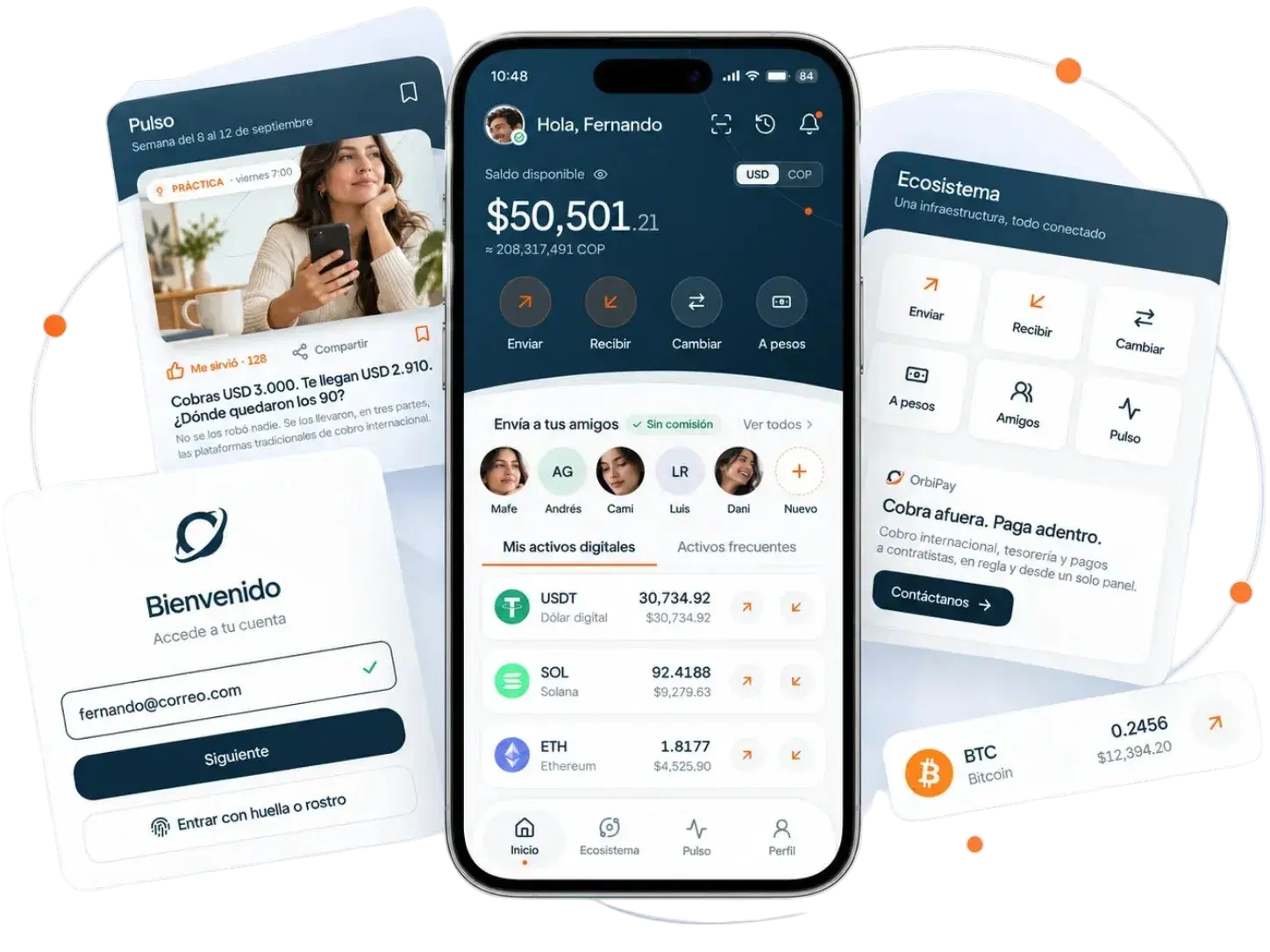 Pantalla principal de la app Orbichain