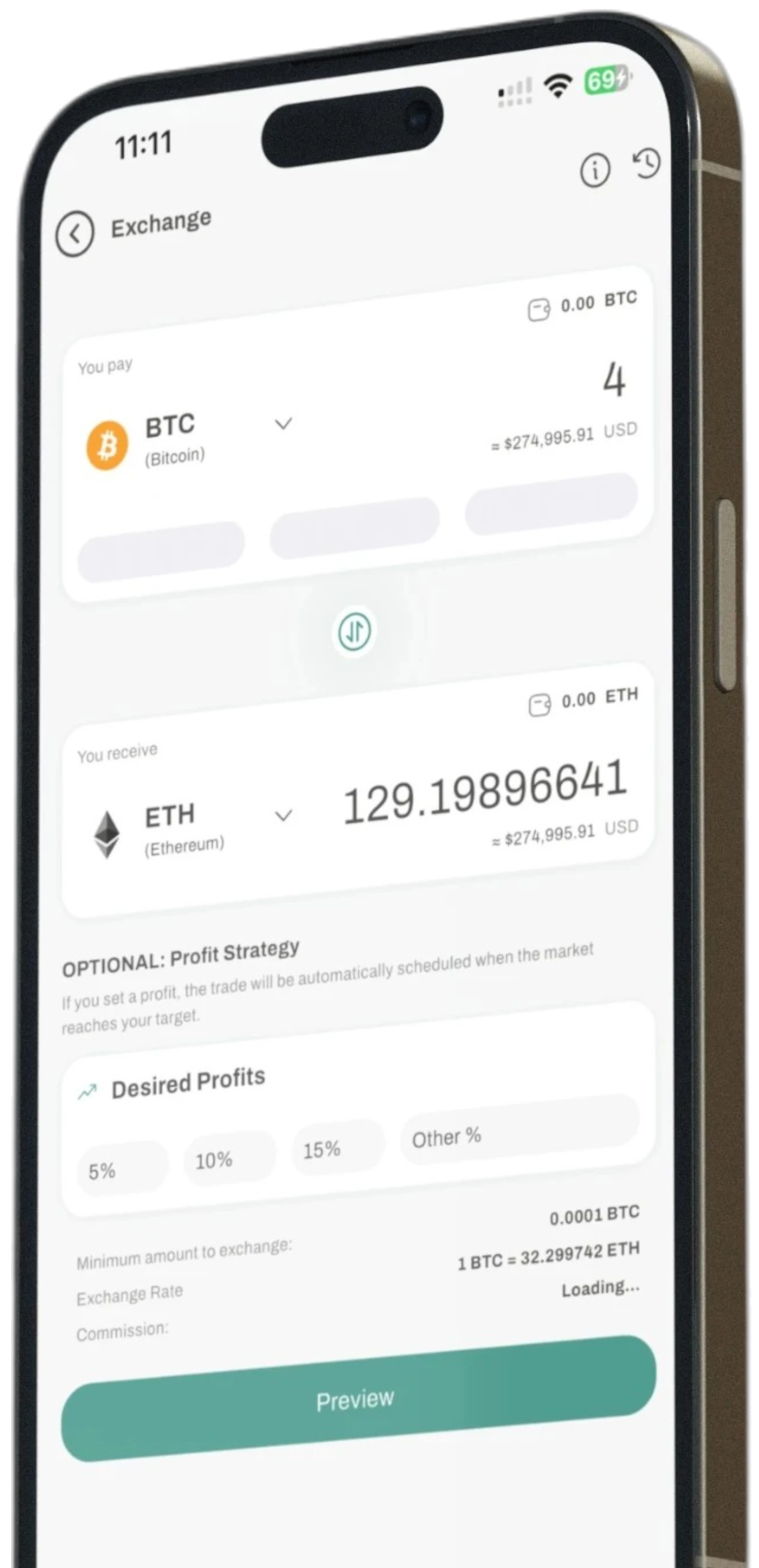 Orbichain swap screen