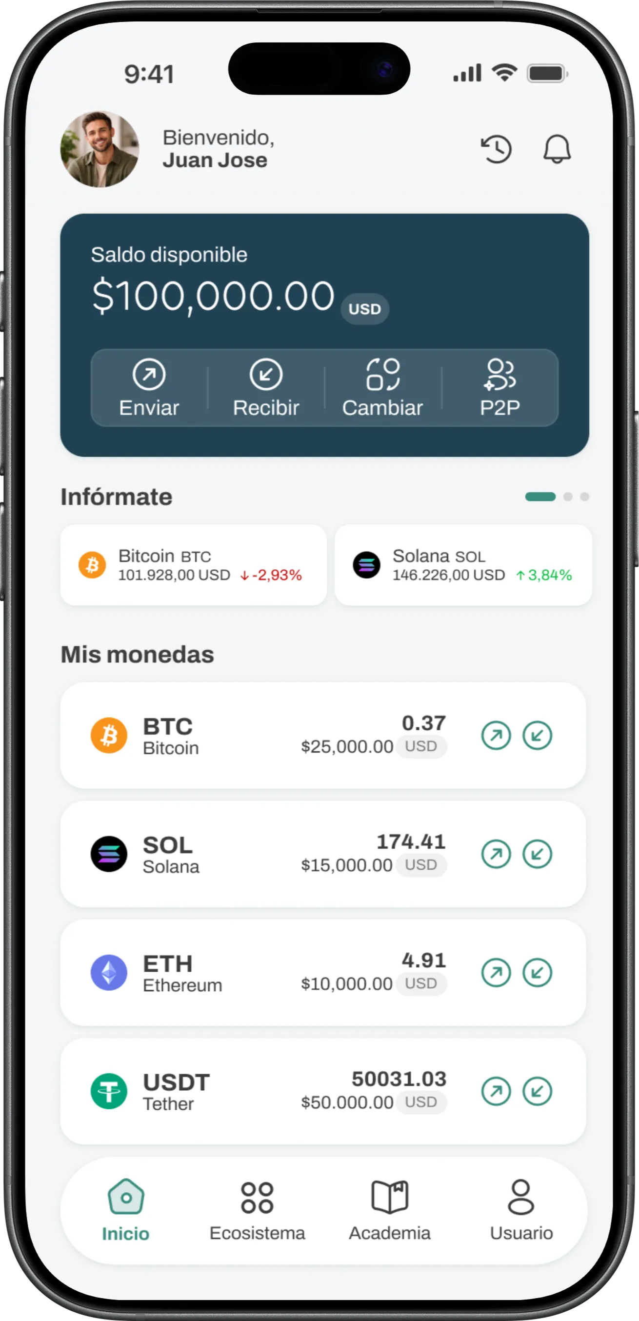 Teléfono con la aplicación Orbichain