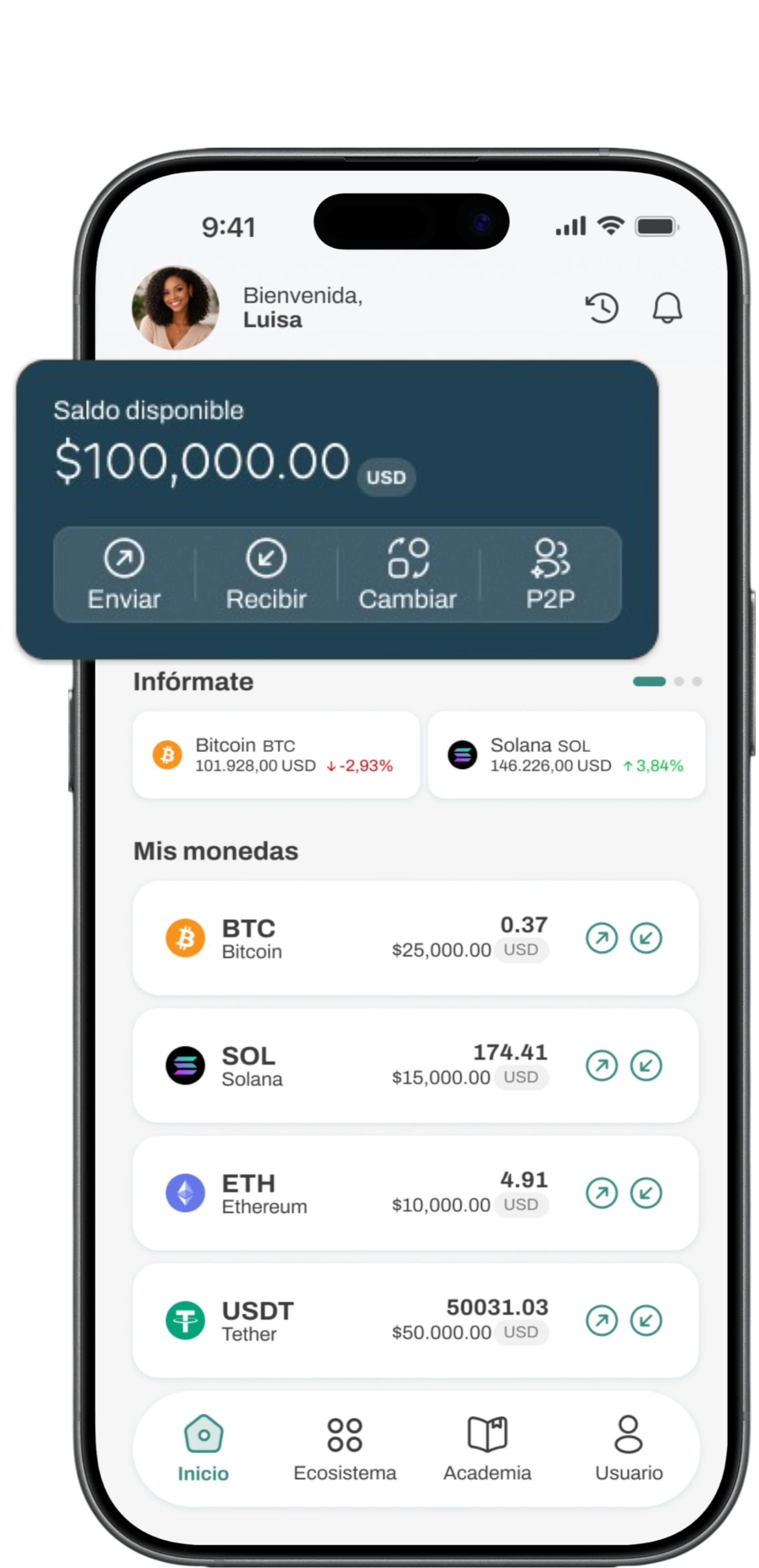Vista principal de la app Orbichain